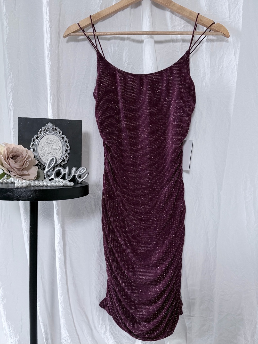 B Darling Plum Sparkle Ruched Mini Dress